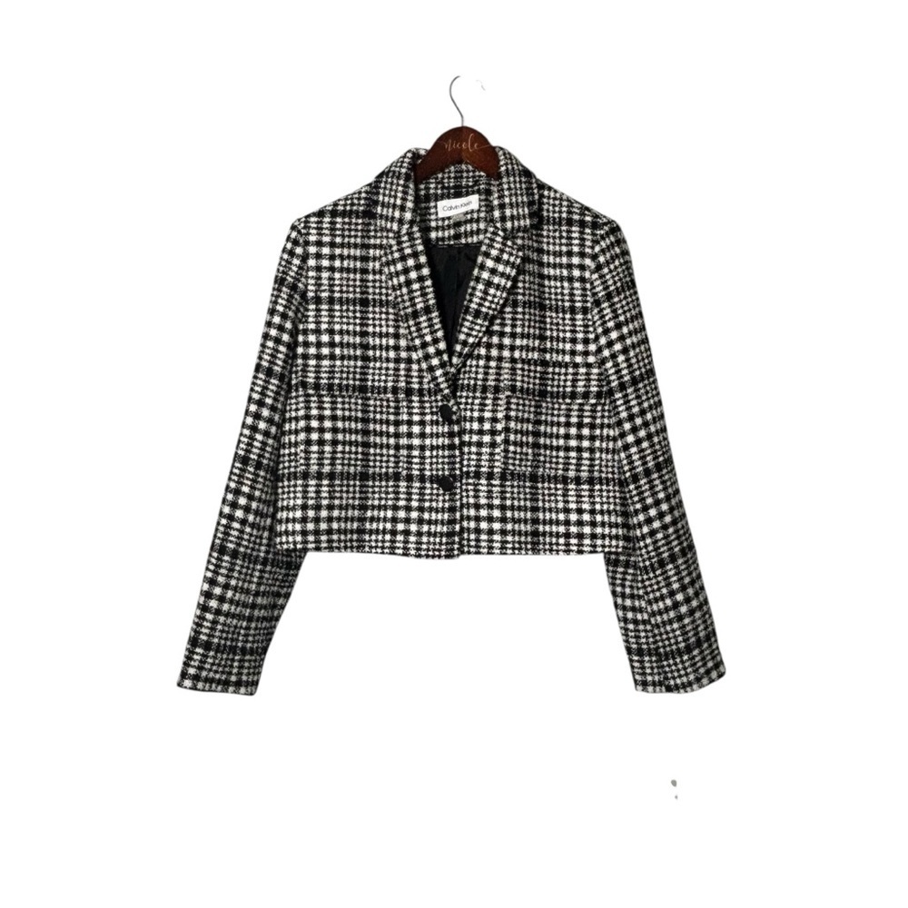 Calvin Klein Women's Plaid Tweed Cropped Blazer Size 16 - Picture 4 of 10